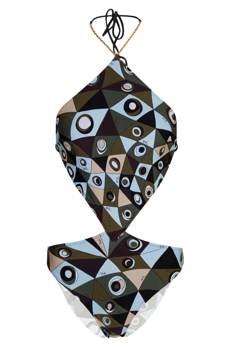 Occhi Print Trikini Khaki Blue