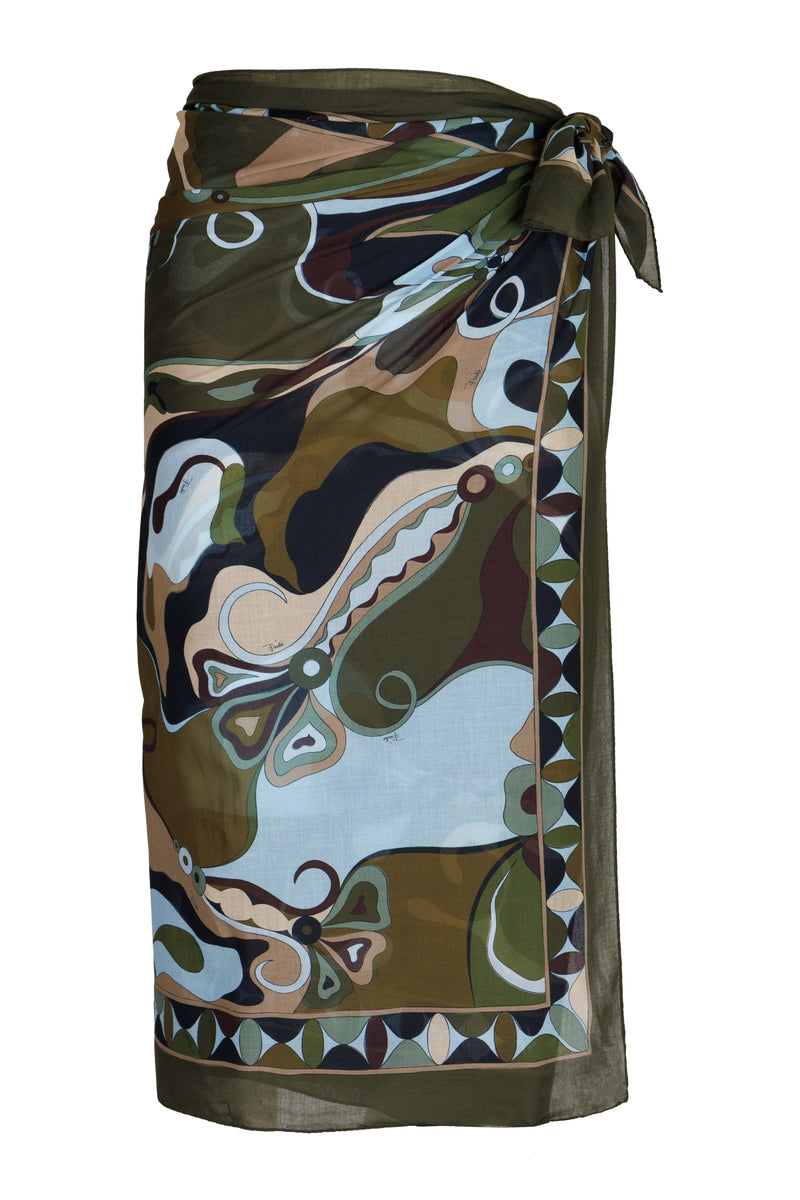 Orchidee Print Sarong Khaki Blue