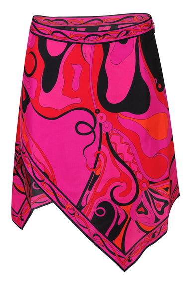Orchidee Print Silk Scarf Skirt Fuchsia/Black
