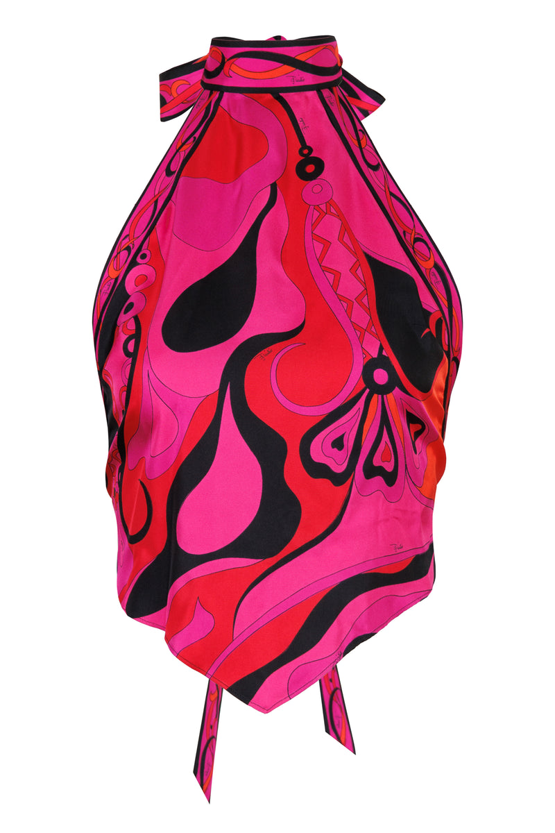 Orchidee Print Silk Top Fuchsia/Black