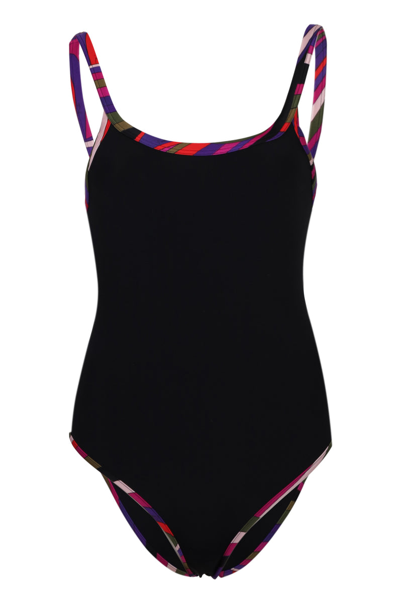 Swimsuit with Printed Trim Nero