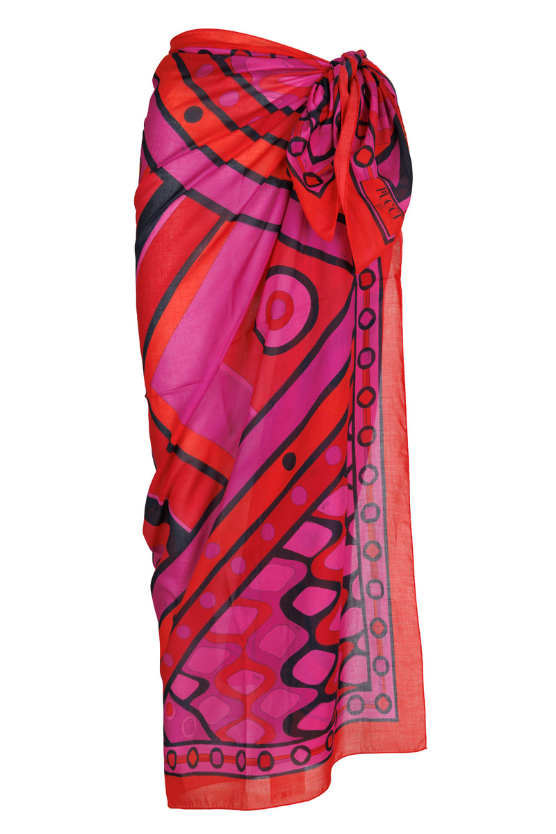 Vivara Print Cotton Sarong Fuchsia Black
