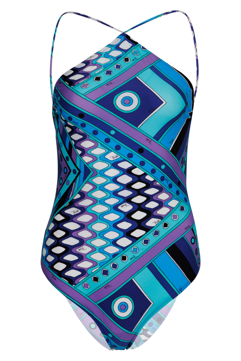 Vivara Print Cross-Strap Swimsuit Turquoise/Blue