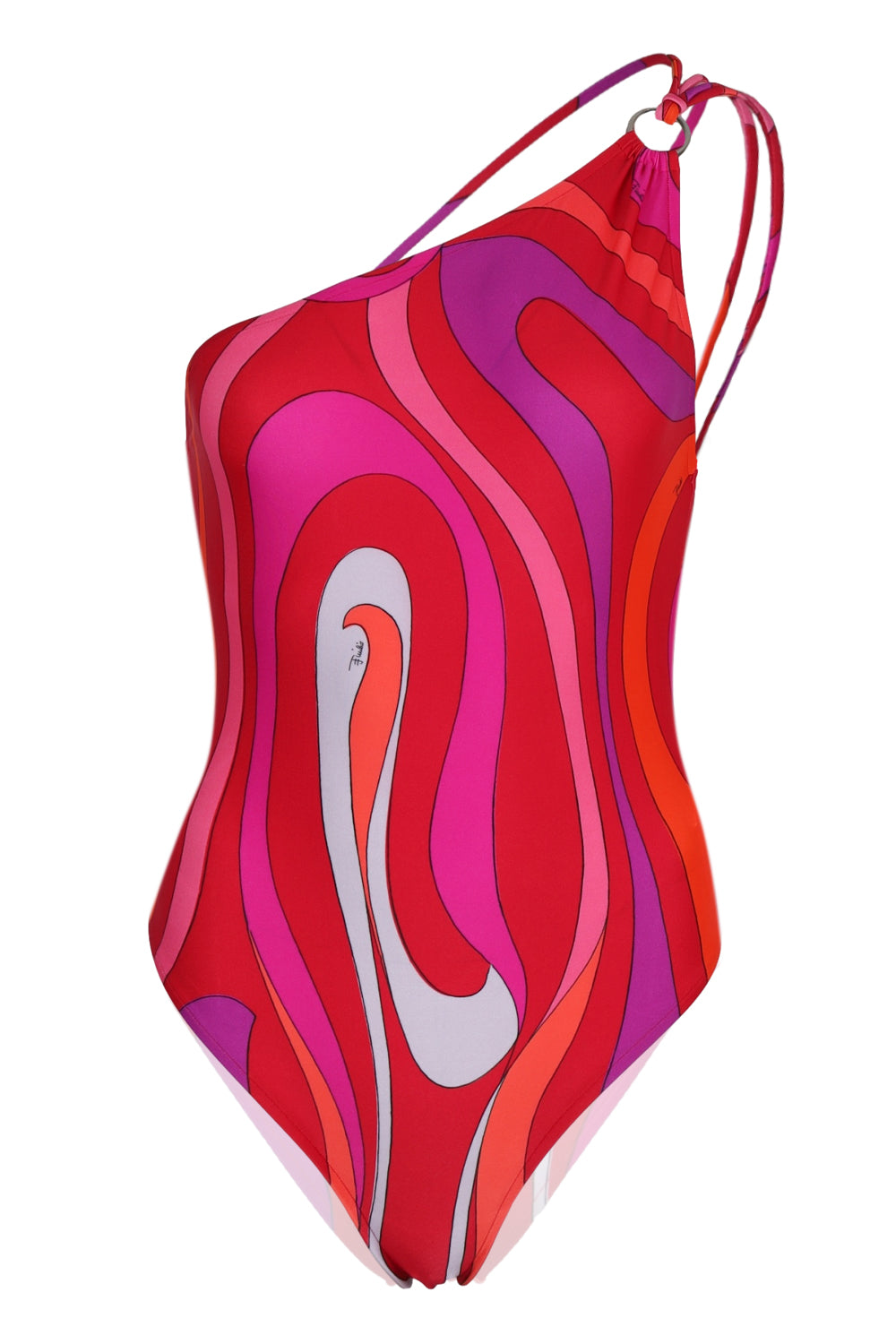 Load image into Gallery viewer, Asymmetrical Marble Print One-Piece Swimsuit Corallo/Fuxia
