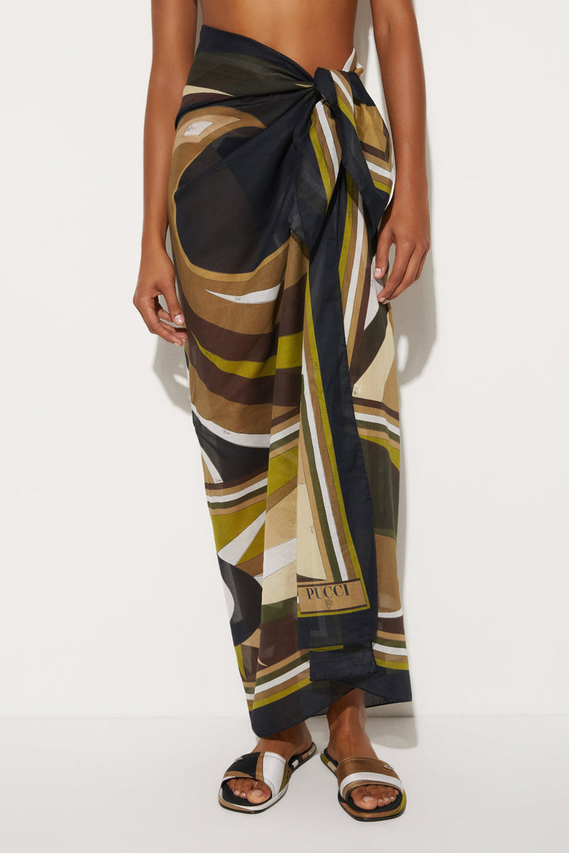 Cigni Print Cotton Sarong Khaki Muschio