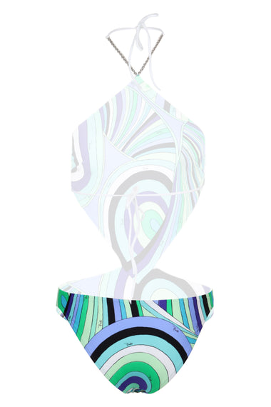 Cross-Over Swimsuit in Rainbow Print