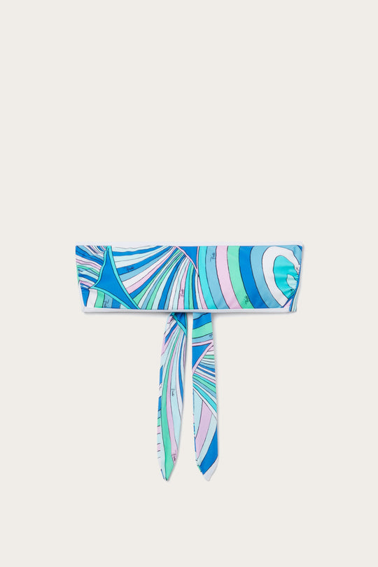 Iride Print Bandeau Bikini Top Celeste Bianco - Bikini Top