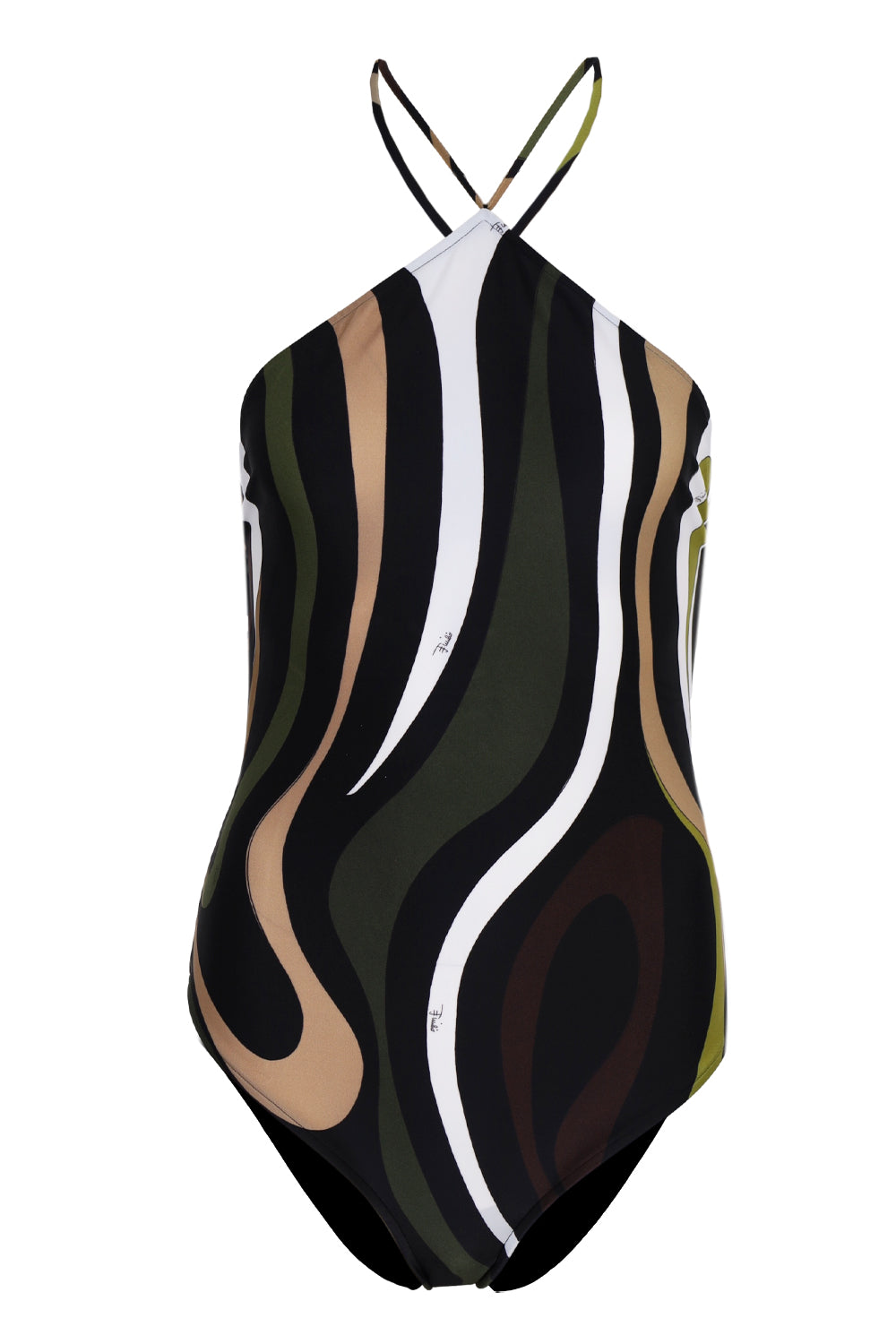 One-Piece Swimsuit with Crossed Straps in Marble Print