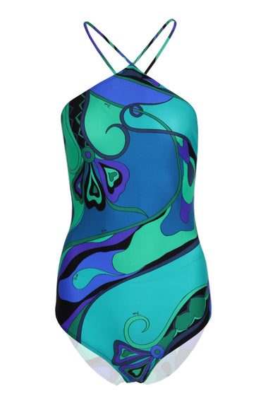 One-Piece Swimsuit with Crossed Straps in Orchid Print