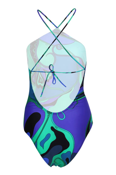 One-Piece Swimsuit with Crossed Straps in Orchid Print
