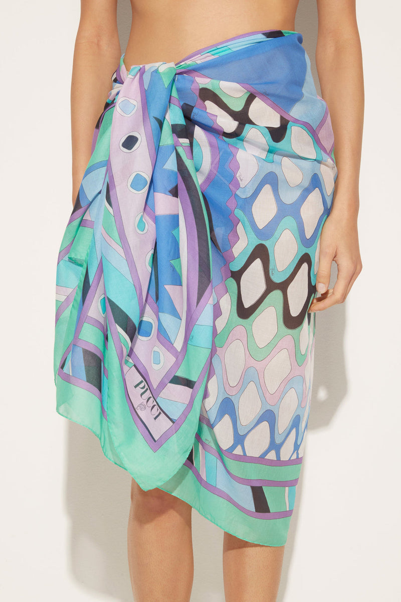 Vivara Print Cotton Sarong Celeste Bianco