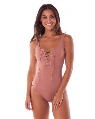 Rhythm Sunchaser Lace Up One Piece Rosewood