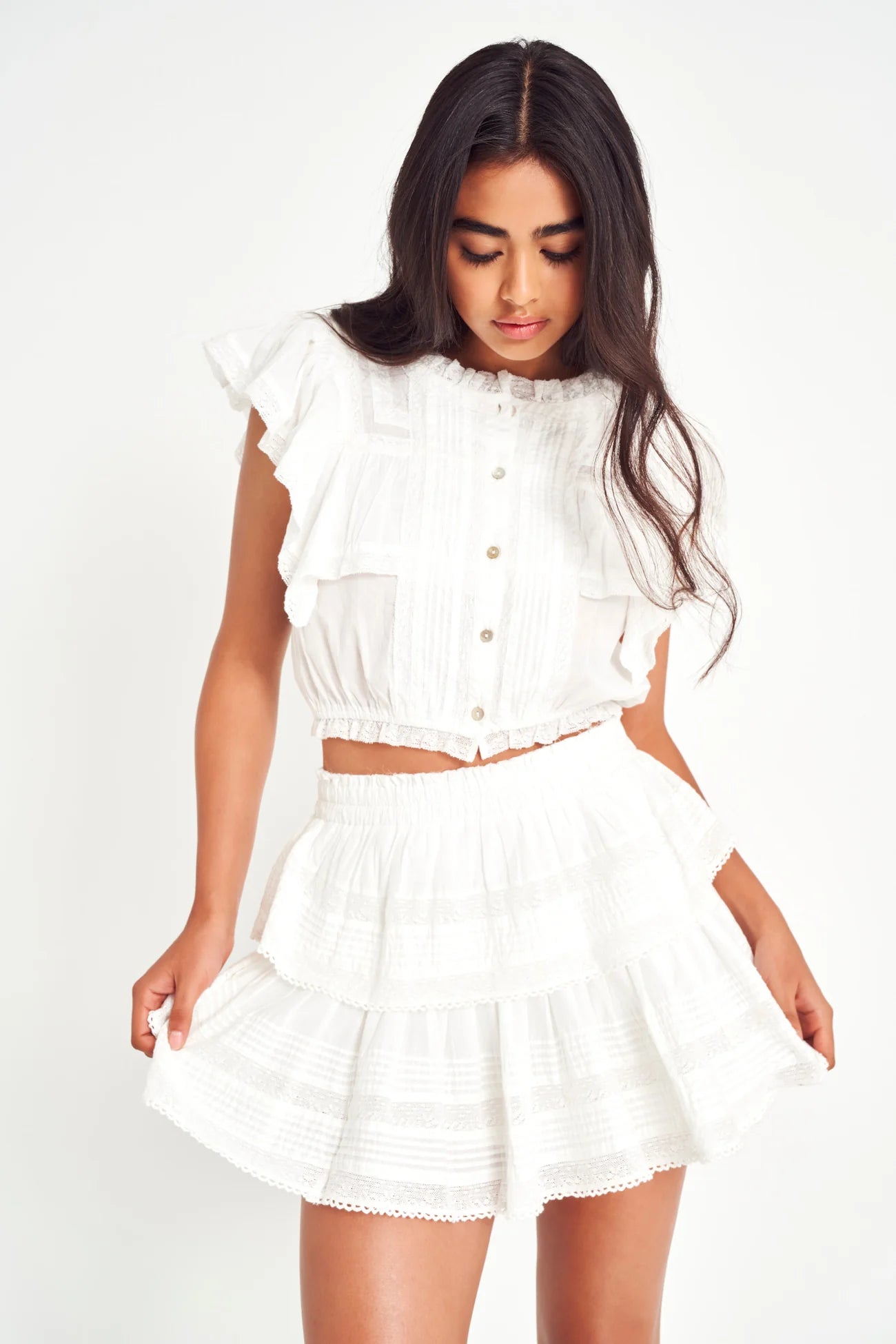 Load image into Gallery viewer, Ruffle Mini Skirt Antique White - Skirt
