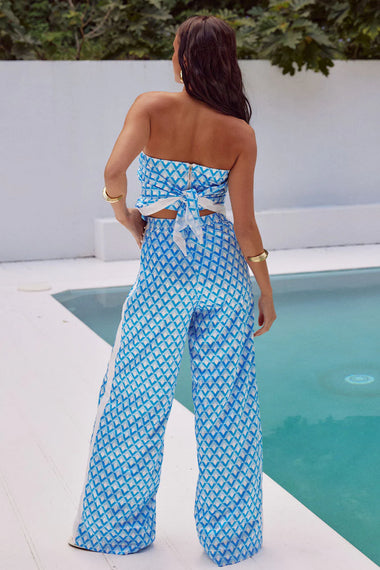 Milani Satin Pant Blue Geo - Bottoms