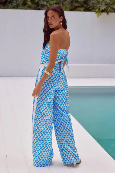 Milani Satin Pant Blue Geo - Bottoms