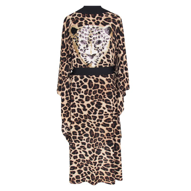 Safari Brown Leopard Long Kimono Panther Black - Kimono