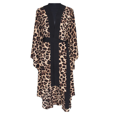Safari Brown Leopard Long Kimono Panther Black - Kimono
