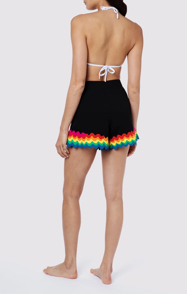 Rainbow High Waisted Shorts: Black with Vibrant Trim - Shorts