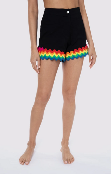 Rainbow High Waisted Shorts: Black with Vibrant Trim - Shorts