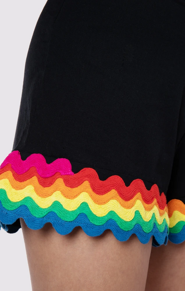Rainbow High Waisted Shorts: Black with Vibrant Trim - Shorts