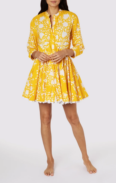 Long Sleeve Beach Dress In Palladio Print Saffron - Dress