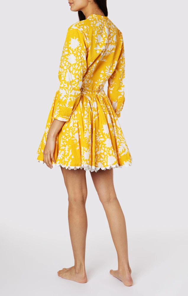 Load image into Gallery viewer, Long Sleeve Beach Dress In Palladio Print Saffron - Dress
