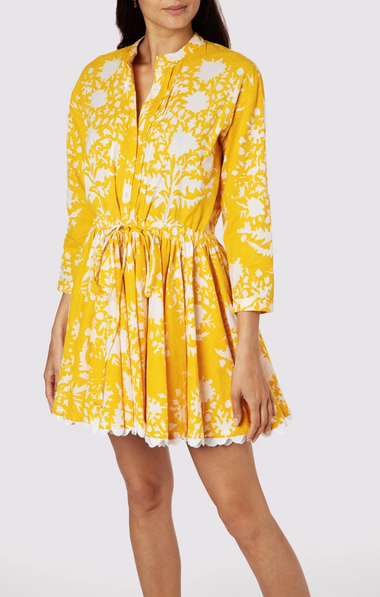 Long Sleeve Beach Dress In Palladio Print Saffron - Dress