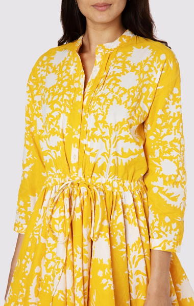 Long Sleeve Beach Dress In Palladio Print Saffron - Dress