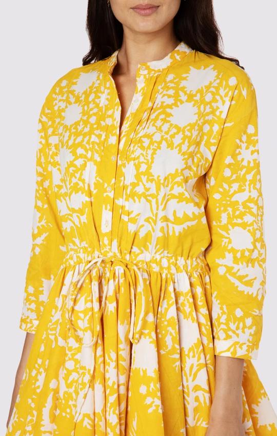 Long Sleeve Beach Dress In Palladio Print Saffron