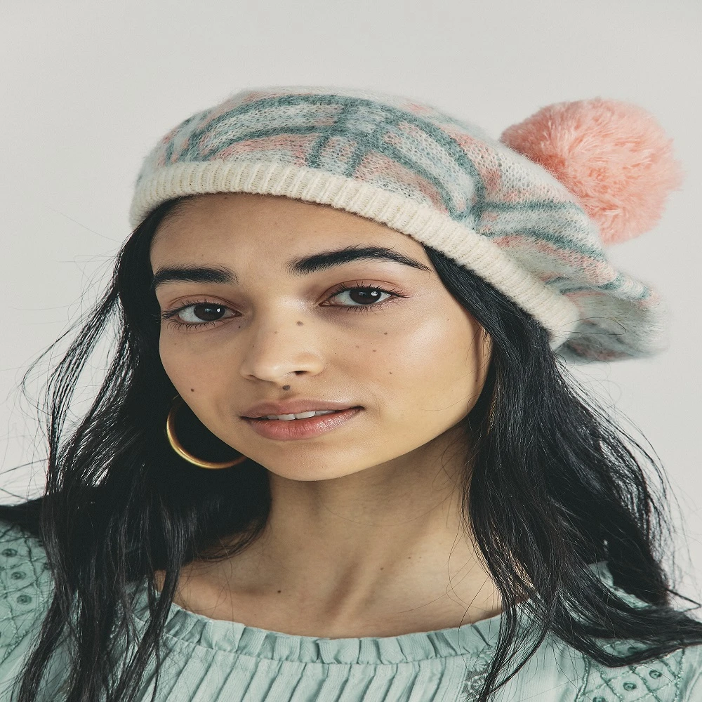 Load image into Gallery viewer, Colbran Beret Magnolia Pink Plaid - Hat
