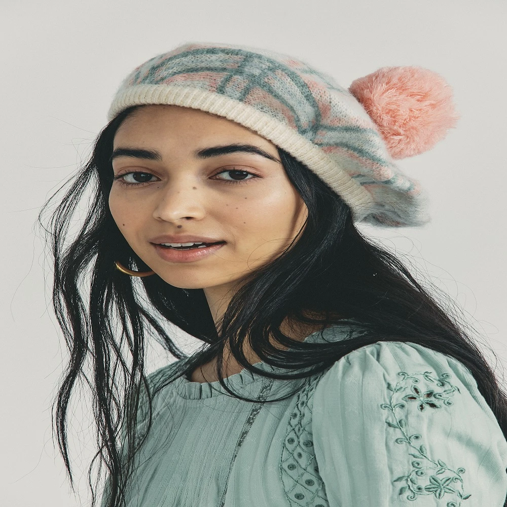 Load image into Gallery viewer, Colbran Beret Magnolia Pink Plaid - Hat
