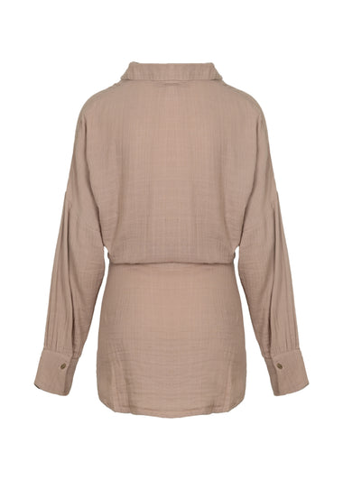 Sara Short Shirt Dress Beige - Dress