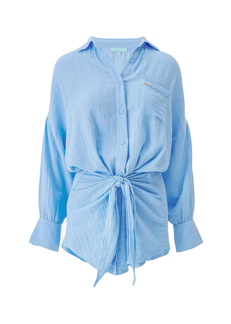 Sara Short Shirt Dress Dusty Blue