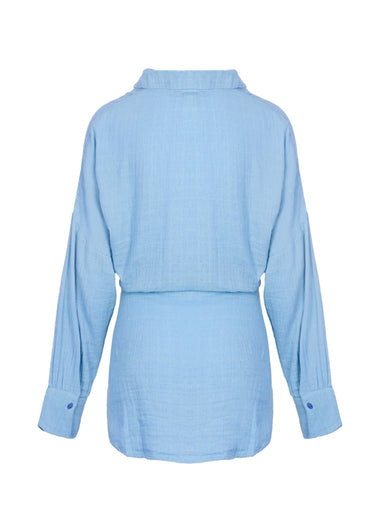 Sara Short Shirt Dress Dusty Blue - Dress
