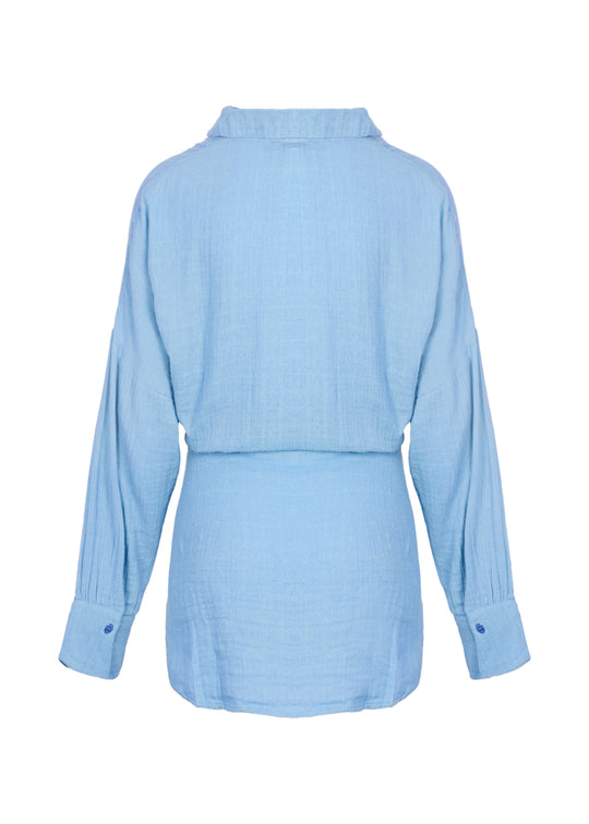Sara Short Shirt Dress Dusty Blue - Dress