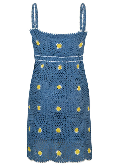 Aster Daisy Granny Square Crochet Mini Dress