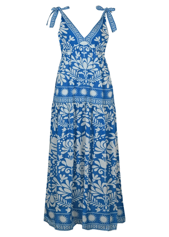 Brenna Folk Monstera Print Maxi Dress