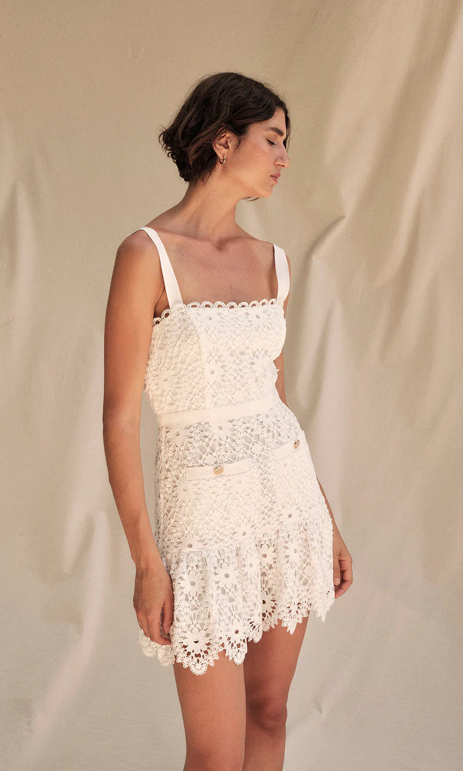 Load image into Gallery viewer, Verena Daisy Intricate Embroidery Mini Dress
