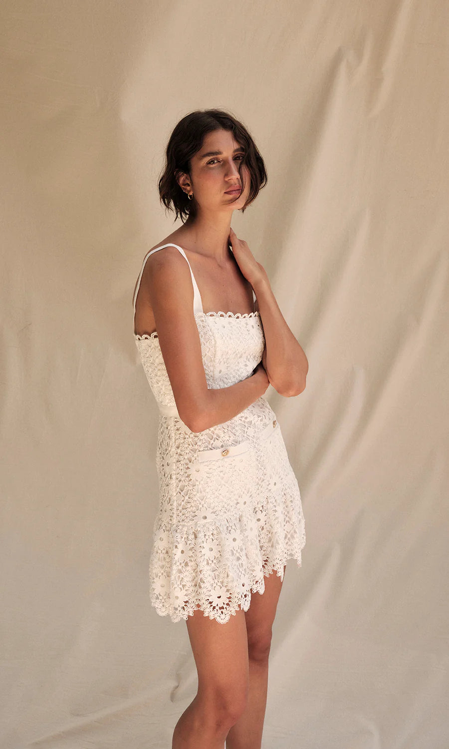 Load image into Gallery viewer, Verena Daisy Intricate Embroidery Mini Dress
