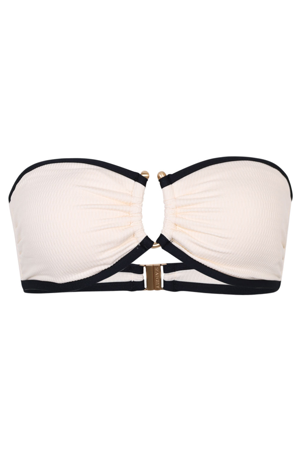 Load image into Gallery viewer, Beach Bound Ring Front Bandeau Bikini Top Ecru
