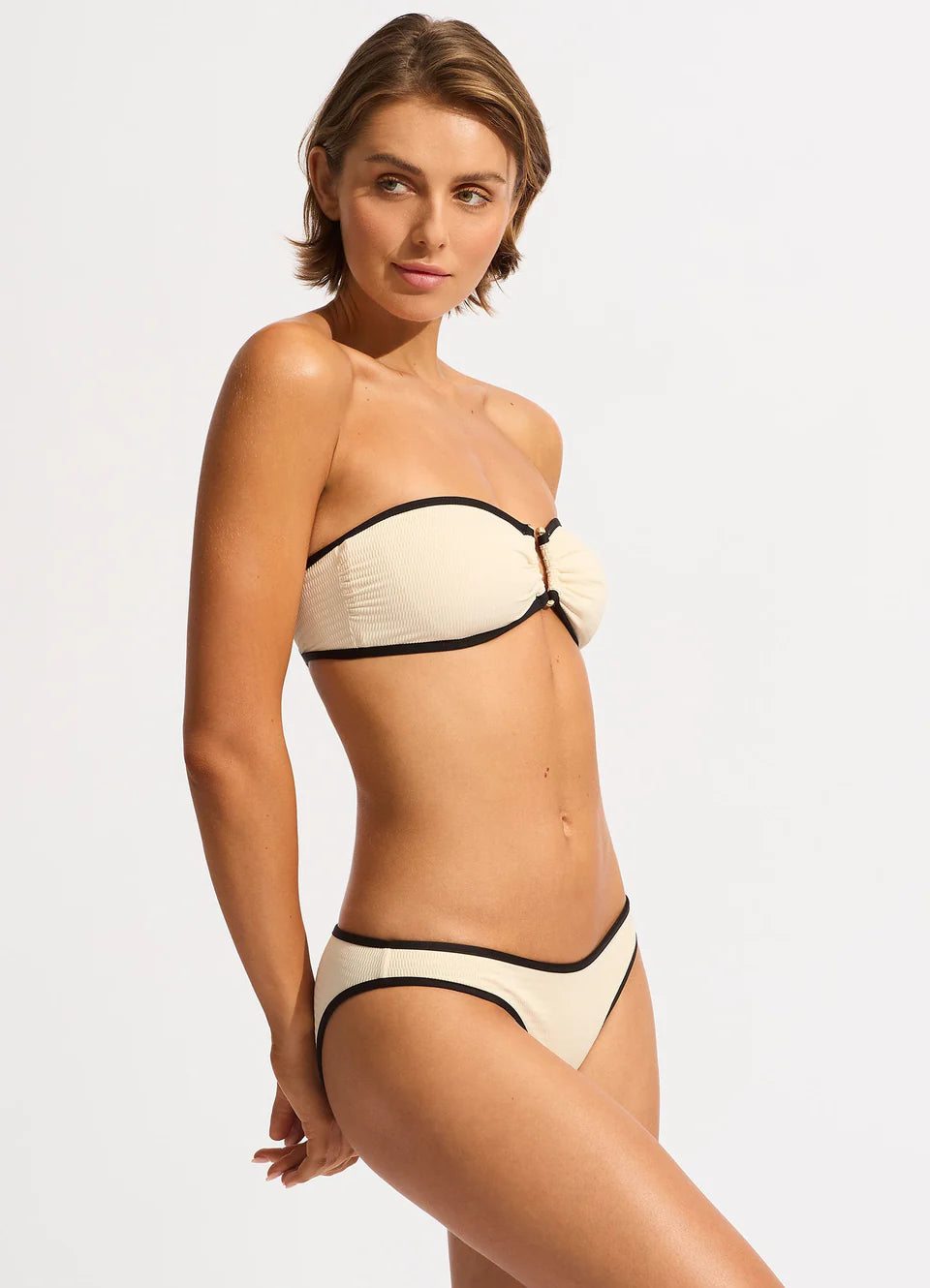 Load image into Gallery viewer, Beach Bound Ring Front Bandeau Bikini Top Ecru
