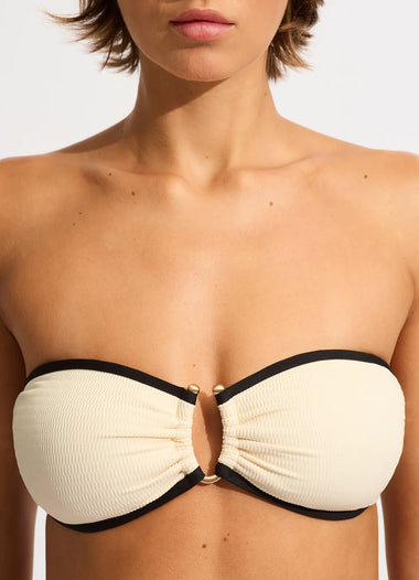 Beach Bound Ring Front Bandeau Bikini Top Ecru