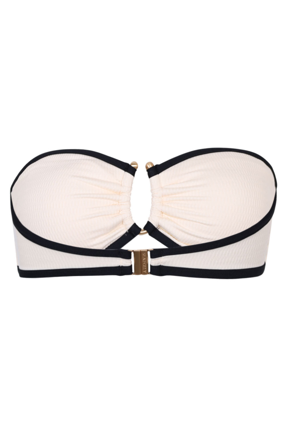 Load image into Gallery viewer, Beach Bound Ring Front Bandeau Bikini Top Ecru
