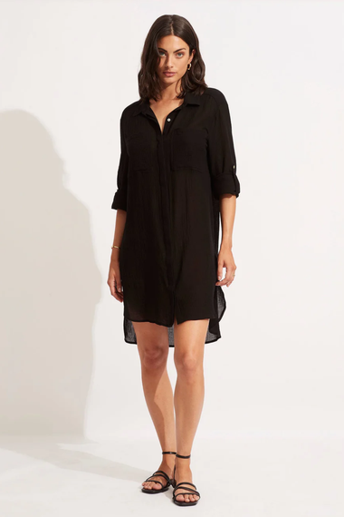 Crinkle Twill Beach Shirt Black