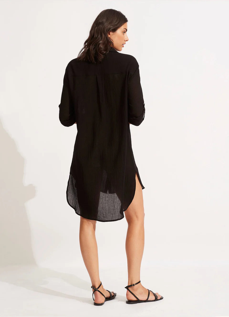 Load image into Gallery viewer, Crinkle Twill Beach Shirt Black
