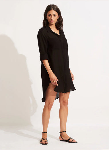 Crinkle Twill Beach Shirt Black