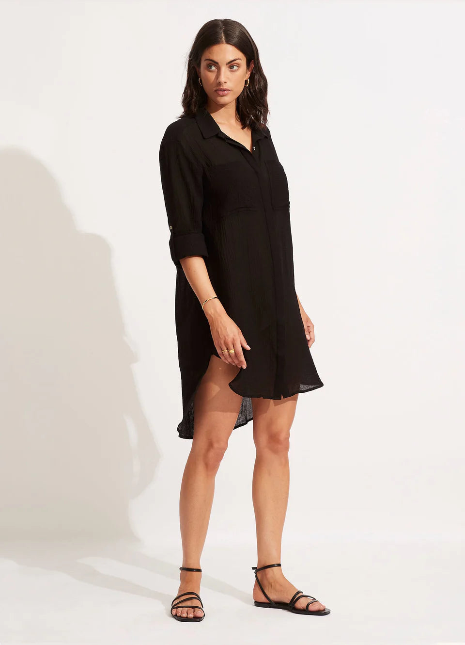 Load image into Gallery viewer, Crinkle Twill Beach Shirt Black
