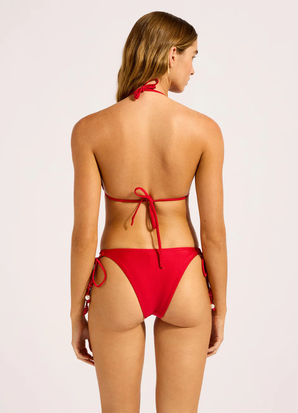 Load image into Gallery viewer, Palermo Loop Tie Side Rio Bikini Bottom Black Cosmo Red
