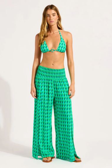 Shirred Waist Wrap Pant Vivid Green
