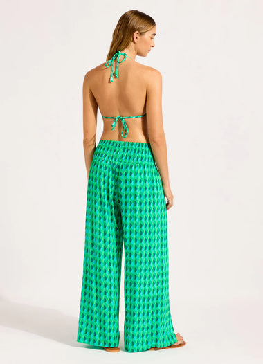 Shirred Waist Wrap Pant Vivid Green